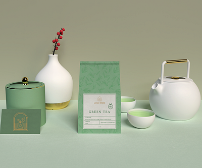 Green Tea Label - 3d mockup bag brandidentity branding label design logo packaging packagingdesign tea tealabel