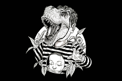 T-rex boy illustration - hand drawn #imaginary Vol 3 art blackandwhite boy dinosaur fantasy graphic design handdrawn illustration retro surrealism vintage
