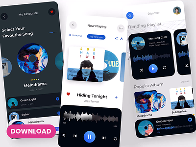 Music App Design Mobile App app app design dashboard mobile app mobile ui kit music music app music app ui kit music player music ui kit podcast podcast app social media spotify streaming ui ui animation ui kit video player web player