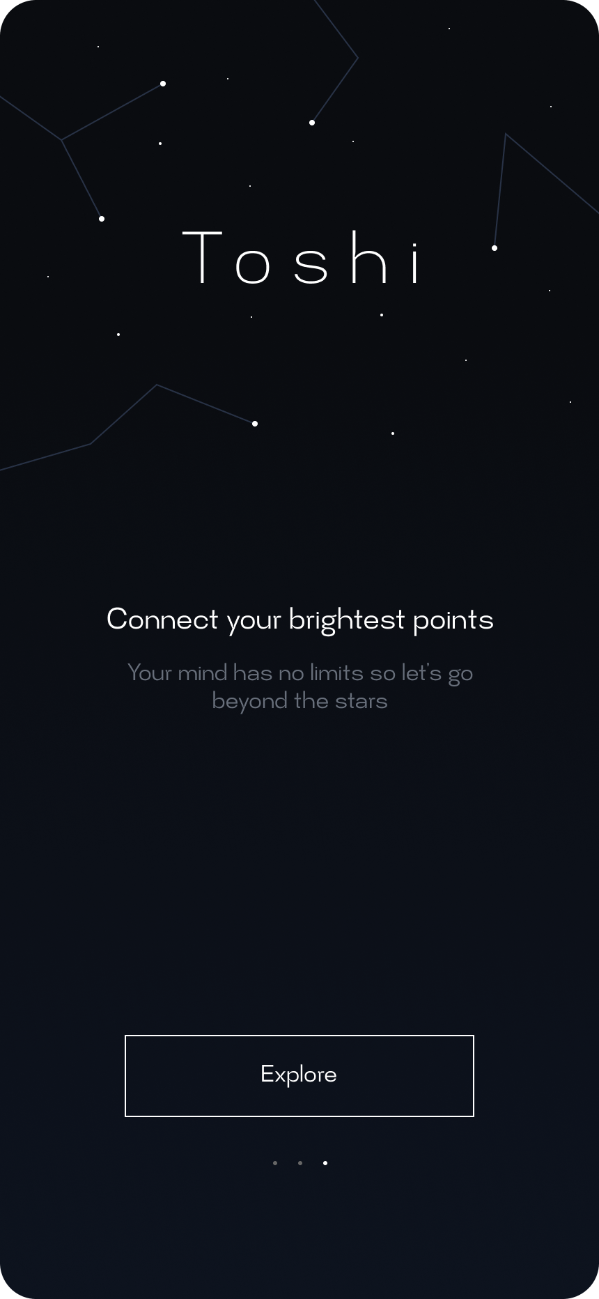 Toshi - Astronomy App Concept after effects animation app astronomy branding design figma fonts graphic design illustration lineart logo motion stars ui ux vector