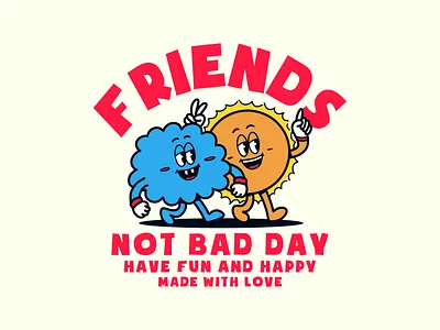 Friends Cartoon adorable apparel badge brand branding cartoon character clothing cloud graphic design illustration logo mascot merchandise retro sign sun symbol tshirt vintage
