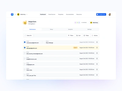 Formcarry ✣ Form Submissions blue blue color clean create form create forms dashbaord submission dashboard dashboard design dashboard form design form design form submission form submissions forms submission submissions submissions design ui ux