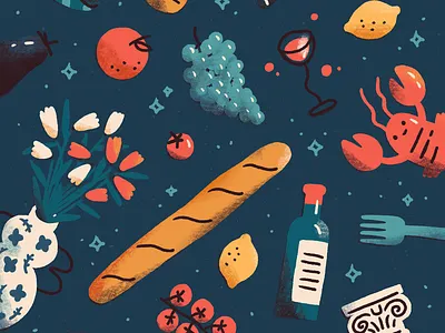 Still Here Still Life 89 digital illustration fruits grapes illustration lobster procreate still life tulips wine