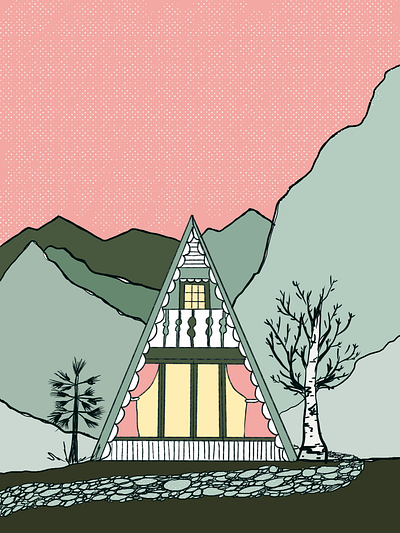 mountain cabin design graphic designer illustration procreate vector