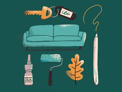 Cold and Renovation digital illustration illustration key otrivin paint roller procreate sofa