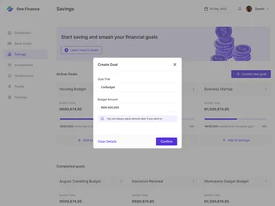 Create a Goal Modal (FMS) dashboard dashboard design finance financial system modal modal design ui ui design ux ux design