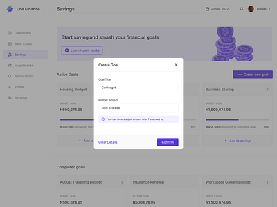 Create a Goal Modal (FMS) dashboard dashboard design finance financial system modal modal design ui ui design ux ux design