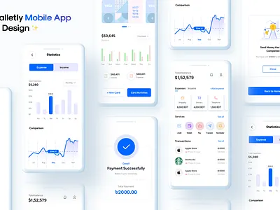 Walletly Mobile App UI Design - Money Management App app design expense management finance fintech goal app histroy income mobile app design mobile ui ux money management money saving saving app ui wallet