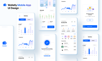 Walletly Mobile App UI Design - Money Management App app design expense management finance fintech goal app histroy income mobile app design mobile ui ux money management money saving saving app ui wallet