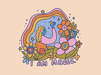 I am magic 70s adventure apparel apparel design design groovy illustration motto mountains outdoor quote design retro slogan design t shirt graphic