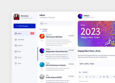 Maily - Email Dashboard app design chat conversation crm dashboard email emailing latter mail mailbox mailing management marketing message product saas simple ui ux web design