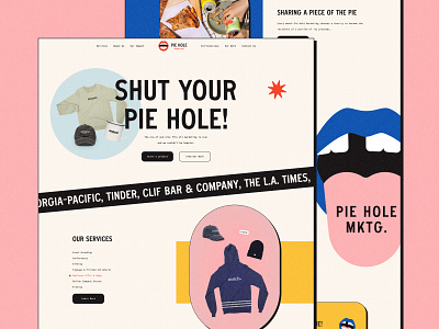Pie Hole Marketing Homepage amazon badge branding colorful hole homepage layout logos loud marketing menu mouth navigation pie pink texture ui vintage website