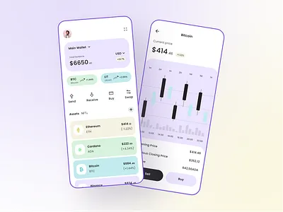 Crypto Wallet - Mobile App app blockchain clean crypto cryptocurrency design e auction e trade ethereum exchange finance marketplace metaverse mobile nft nft app profile token ui wallet