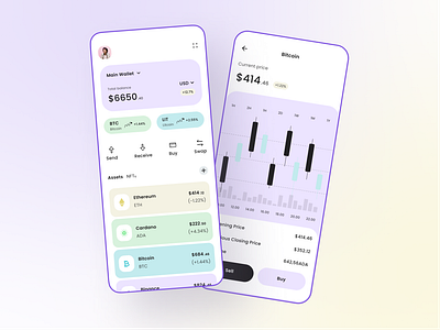 Crypto Wallet - Mobile App app blockchain clean crypto cryptocurrency design e auction e trade ethereum exchange finance marketplace metaverse mobile nft nft app profile token ui wallet
