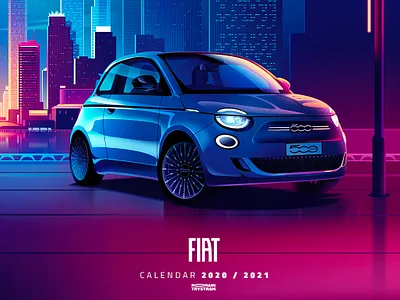 Fiat 500 Calendar calendar car cityscape culture cyber electric ev fiat fiat500 iconic illustration japan japon neon retro tokyo