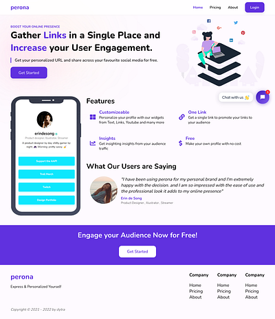 SaaS Landing Page , Link Sharing App Landing Page - perona.id landing page link sharing linktree saas ui