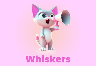 Meet Whiskers 3d 3d animals banner image branding cute animal characters design figure head graphic design hero image illustration