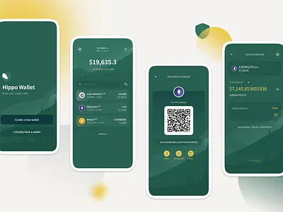 Hippo Wallet: Crypto & Bitcoin Wallet bitcoin creative crypto cryptocurrency green hippo logo ui ui ux design ux wallet