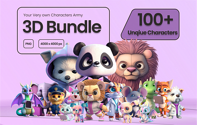 3D Cute animal bundle For social media Marketing 3d 3d animals 3d characters 3d cute animals 3d illustration adorable banner image branding cute animal characters design graphic design illustration