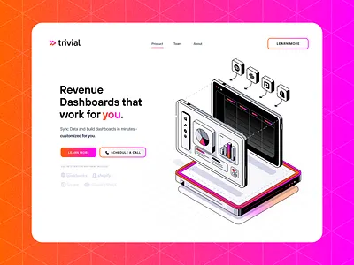 Trivial Landing 3d abstract button chart dashboard finance gradient growth illustration integration interface isometric minimal money retro startup technology ui visual web