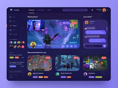 GoLive – Gaming Streaming Platform app design betting esport fortnite games gaming live channels live stream product design stream stream dashboard streaming ui uiux video stream web