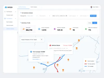 Toll vehicle routing page. design ui ux