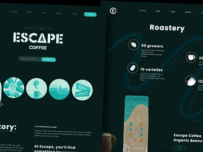Escape Coffee Branding & Website banner brand design branding coffee graphic design hero icons illustration landing page logo mockup packaging ui ux web design web layout website