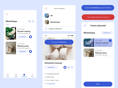 wander activites blue bookmark colletion events mobile app neighborhood notification places save ui ux