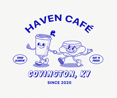 Haven Café Illustration brand design branding breakfast character design coffee espresso illustration merchandise retro