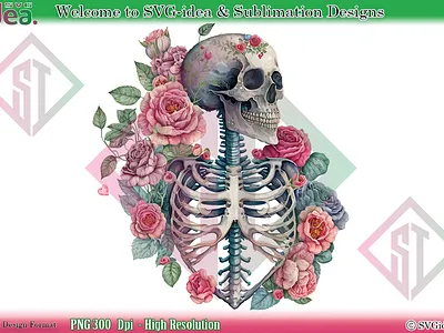 Flowery Valentine Skeleton Sublimation graphic design