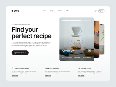 COFE - coffee brewing recipes website concept coffee concept design hero section home minimal ui ui design uiux web design website