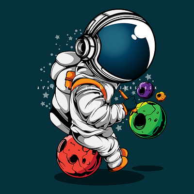 THE ASTRONAUT DRAWING A PLANET art astronaut character design doodle galaxy illustration planet space vector