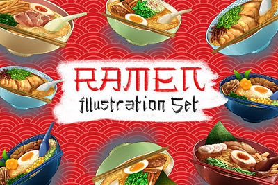 Ramen Illustration Set chicken clothing culture design drawing egg food japan japanese food noodle ramen stock ui