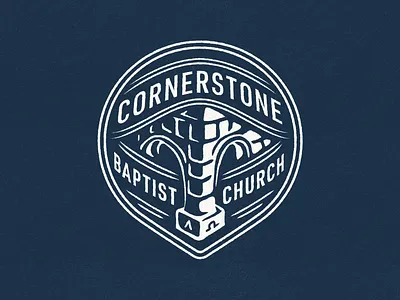 Cornerstone Baptist Church alpha badge brick christian church cornerstone design icon illustration logo omega