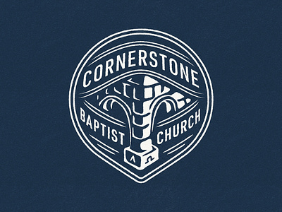 Cornerstone Baptist Church alpha badge brick christian church cornerstone design icon illustration logo omega