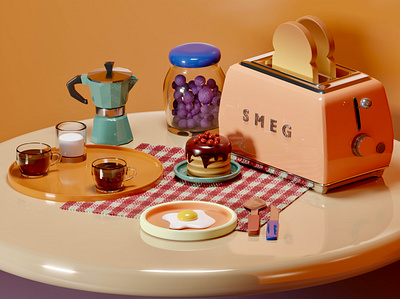 Breakfast Table 3d art 3d artwork 3d breakfast 3d coffee 3d design 3d icon 3d illustration 3d table 3d toaster illustration pancake