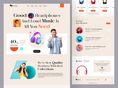 Headphone Website Landing Page Template bass clean design earbuds earware ecommerce headphone landing page minimalist music product shop simple sound typography uidesign uiux uxdesign webdesign website design