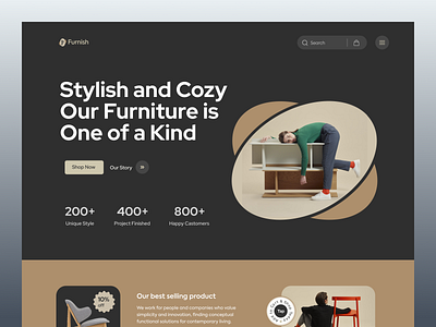 Furnish-- Furniture Store Website Page Design 2023 chair clean design ecommerce furnish furniture hero section home decore interface interior landing page minimal online store product ui uiux webdesign website wooden