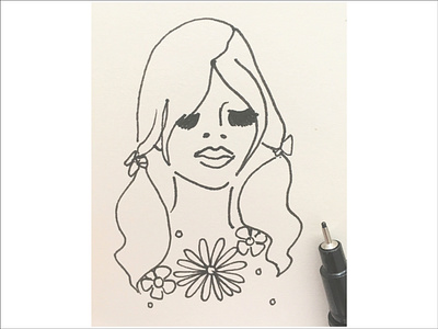 70's flower girl 70s design hand drawn illustration line drawing