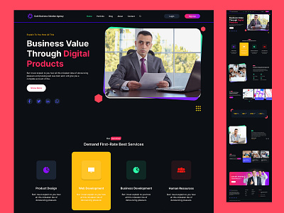 Dark Business Agency Website UI Templated Design appdesign branding dark business agency graphicdesign landingpage mobiledesign productdesign prototype templatedesign ui uidesign userexperiencedesign userinterfacedesign ux uxdesign uxresearch visualdesign webdesign webdevelopment wireframes