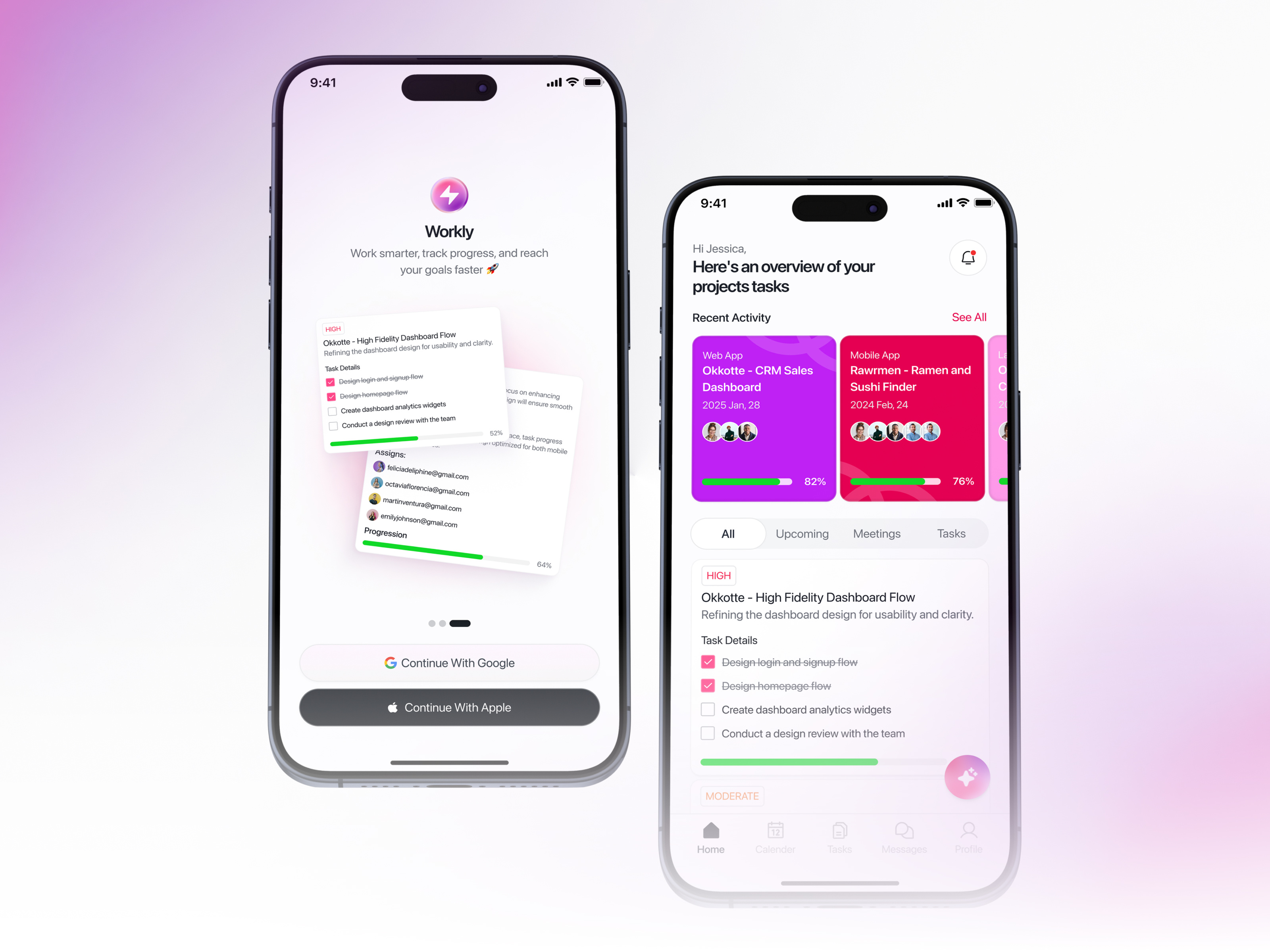Workly - Task Managament Mobile App card clean glow icon ios mobile app mobile saas notion planner product design productivity project saas task task management team manager todolist tracker uiux work list