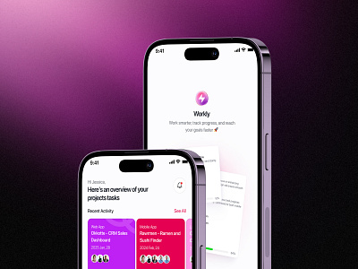 Workly - Task Managament Mobile App card clean glow icon ios mobile app mobile saas notion planner product design productivity project saas task task management team manager todolist tracker uiux work list