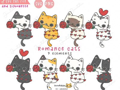 Romance Cats calico cat cartoon doodle character design cute cat doodle flat vector funny cat kawaii cat valentine cat