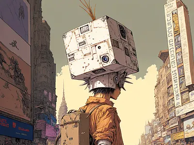 Boxdude 4 ai anime art color concept design digital gradient illustration light midjourney minimal painting photoshop simple