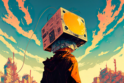 Boxdude 1 ai anime art color concept design digital gradient illustration light midjourney minimal painting photoshop simple