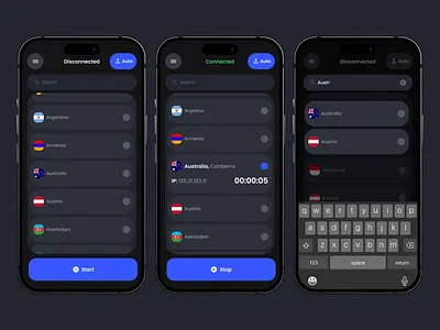 VPN App Design app clean dark interface ios mobile mobile app proxy ui ux vpn vpn ui