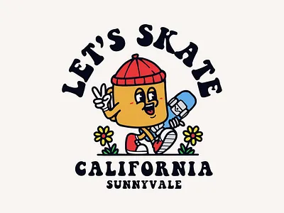 Let's Skate art artwork branding cartoon cartoon character character character illustration clothing illustration kid logo mascot print retro shirt skate skateboard skateboarding skater tshirt graphic