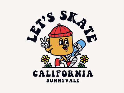 Let's Skate art artwork branding cartoon cartoon character character character illustration clothing illustration kid logo mascot print retro shirt skate skateboard skateboarding skater tshirt graphic