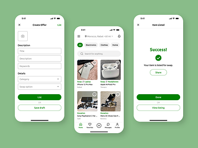 Swapedia | Barter App UI/UX Design adobe xd app app design application barter branding creative daily ui design fintech graphic design green ios mobile mobile app mobile app design mobile design mobile ui ui ux