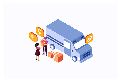 Isometric Delivery Truck Services Vector Illustration animation send